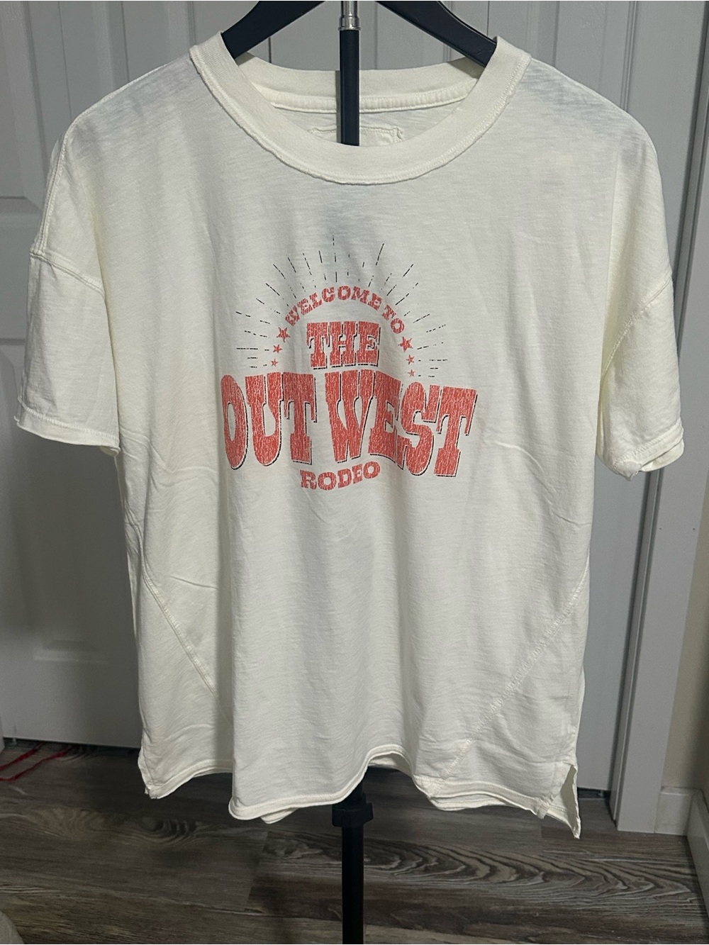 aerie White Short Sleeve Tee with Faded Red "Out West Rodeo" Graphic